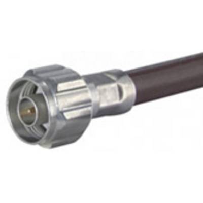 A coaxial cable with a metallic connection plug at the end, suitable for antenna or satellite signal transmission.