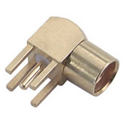A metallic four-pin angled plug, suitable for electronic connections.