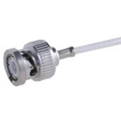 Cable with a silver, round plug at one end, likely a BNC connector, used for video or radio frequency signals.