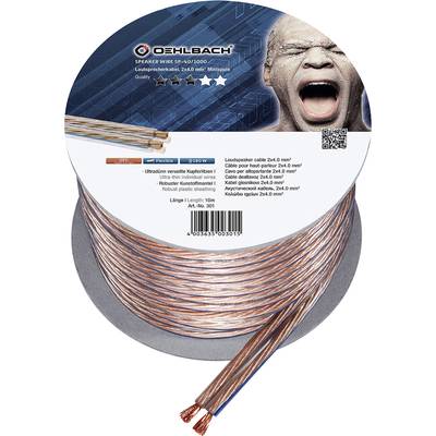 Oehlbach speaker cable, 10m, 2x4.0 mm², transparent sheathing, on cable reel. Front side displays a screaming face.