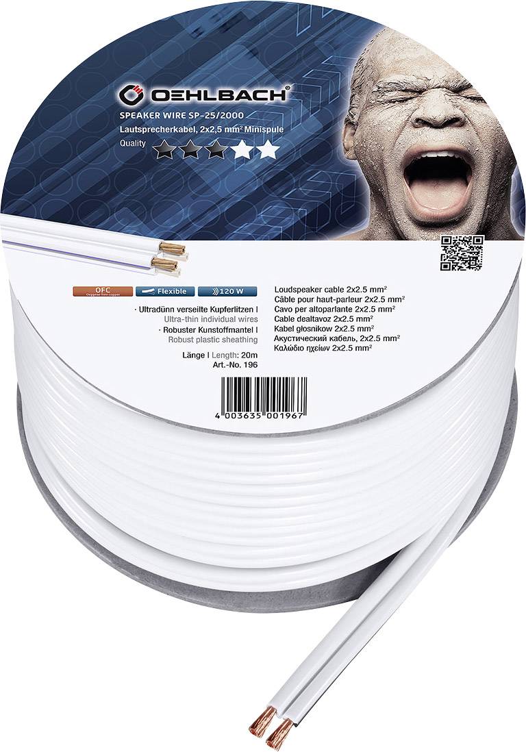 Oehlbach 196 Speaker cable 2 x 2.5 mm² White 20 m