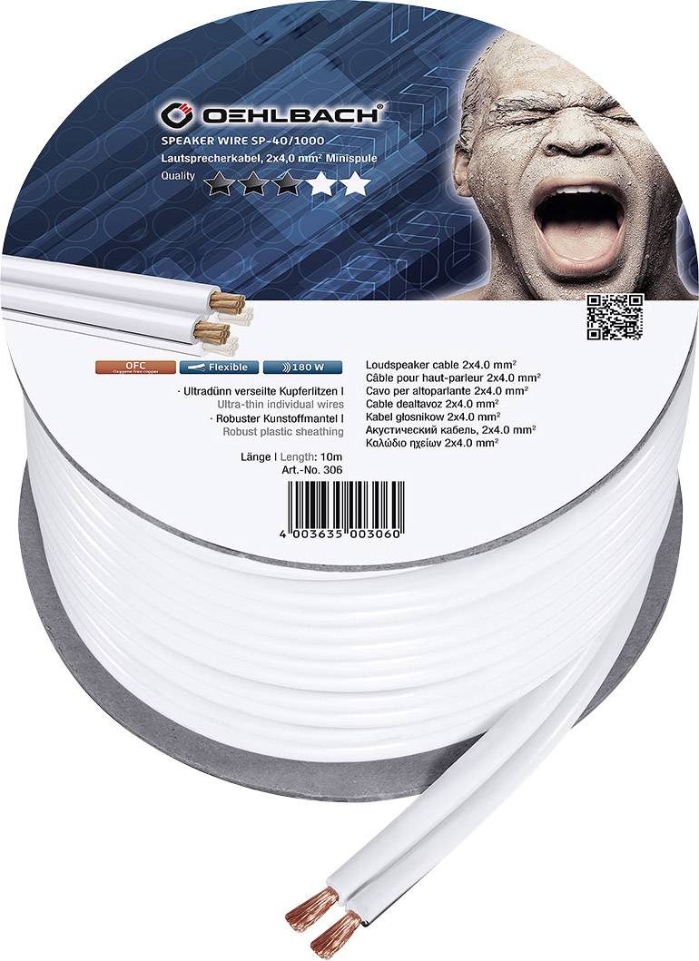 Oehlbach 306 Speaker cable 2 x 4 mm² White 10 m