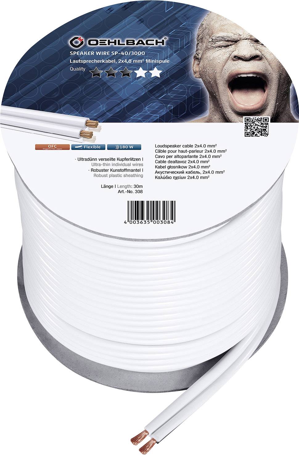 Oehlbach 308 Speaker cable 2 x 4.00 mm² White 30 m