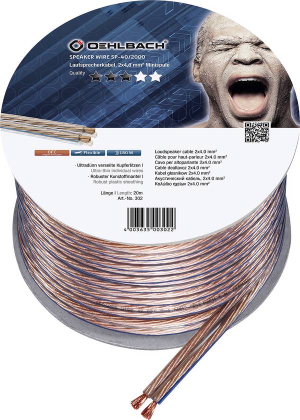 Oehlbach 302 Speaker cable 2 x 4 mm² + 2 x 4 mm² Transparent 20 m
