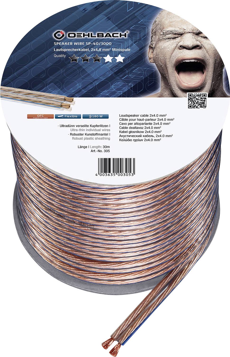Oehlbach 305 Speaker cable 2 x 4.00 mm² Transparent 30 m