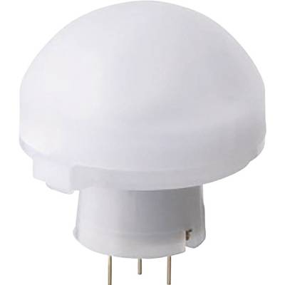 Small, white, smooth electronic component with two protruding metal pins at the base, which serves as a sensor.