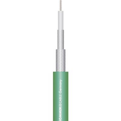 A green-sheathed cable with the inscription 'HELUKABEL Germany'. Showing the structure: inner conductor, shielding, outer jacket.