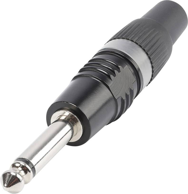 A metal 6.3 mm jack plug with a black plastic housing, commonly used for electrical instruments or audio equipment.