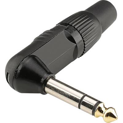 'Black angled jack plug with gold-plated metal tip, suitable for audio connections.'