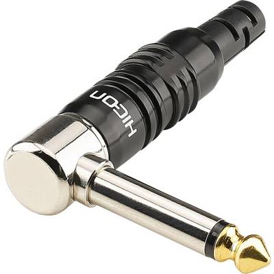 'HiCon' Audio Jack, 6.3 mm, right-angled plug with black housing and gold-plated tip, suitable for musical instruments or audio connections.