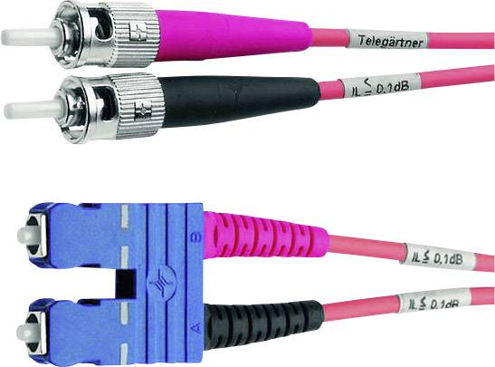Telegärtner L00891C0026 Fibreglass FO Cable 2.00 m Turquoise [1x ST plug - 1x SC plug] 50/125 µ Multimode OM3-1