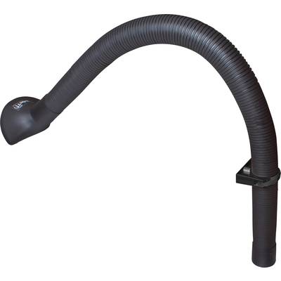 Black, flexible ventilation hose with a mounting, used for exhaust systems in industrial machinery.