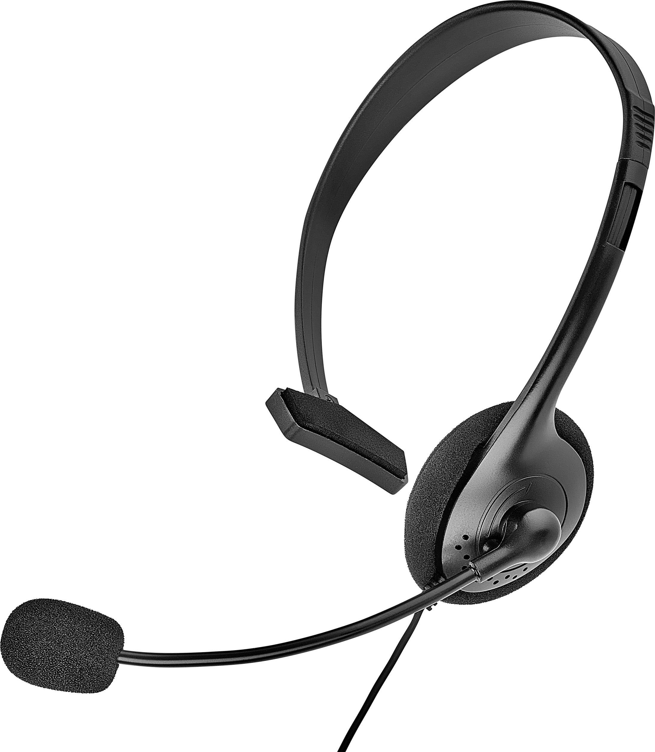 Renkforce Phone On-ear headset Corded (1075100) Mono Black Volume control, Microphone mute
