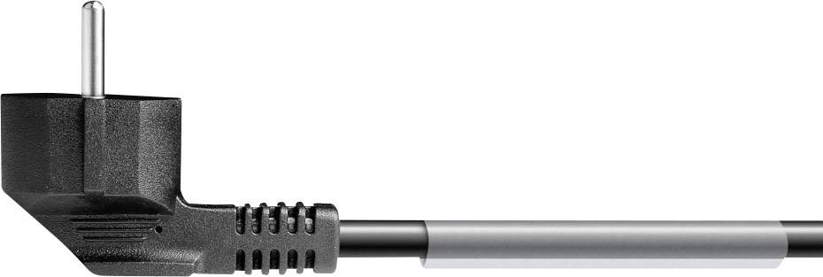 A black power cable with an angled flat plug, suitable for electronic devices.