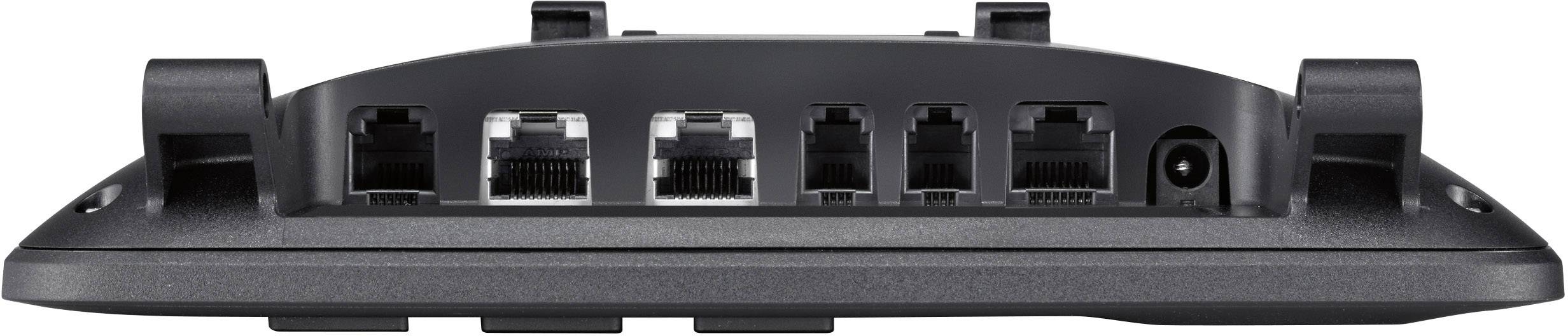 Rear view of a Wi-Fi router with five Ethernet ports and a power connection.