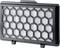 Black, rectangular air filter with a hexagonal honeycomb design and white filter material. Suitable for cleaning or replacement in devices.