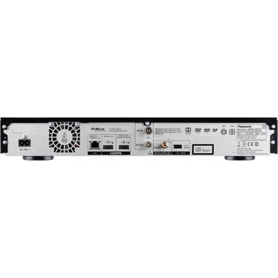 Rear view of a Panasonic DMR-EX97 DVD recorder showing connections: HDMI, LAN, SCART, coaxial audio output and fan.