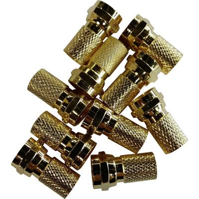 'Golden F-connectors, interconnected, on a white background.'