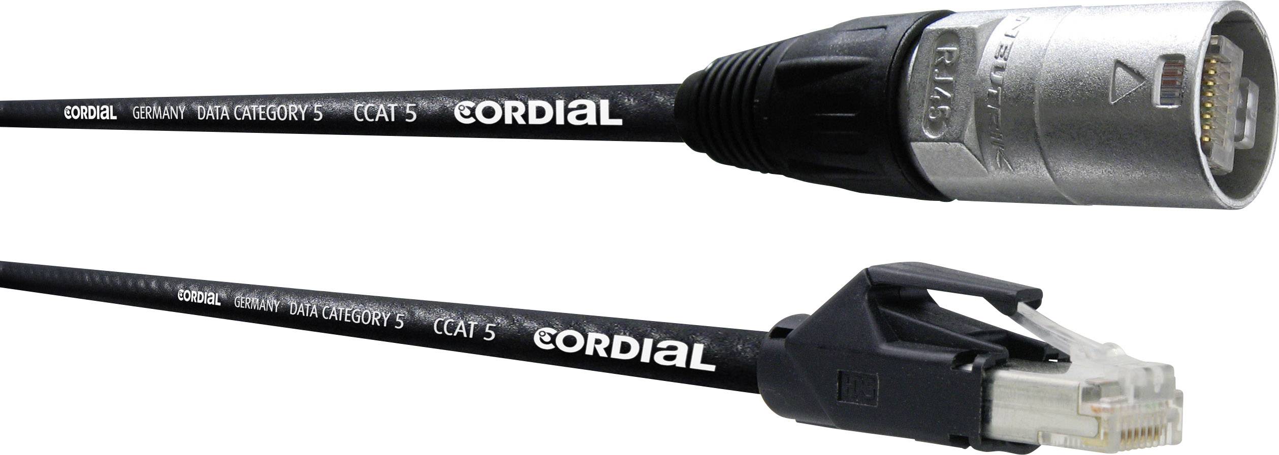 Cordial CSE 5 NH 5 RJ45 Network cable, patch cable CAT 5e S/UTP 5.00 m Black PUR coating, Braided shield 1 pc(s)-0