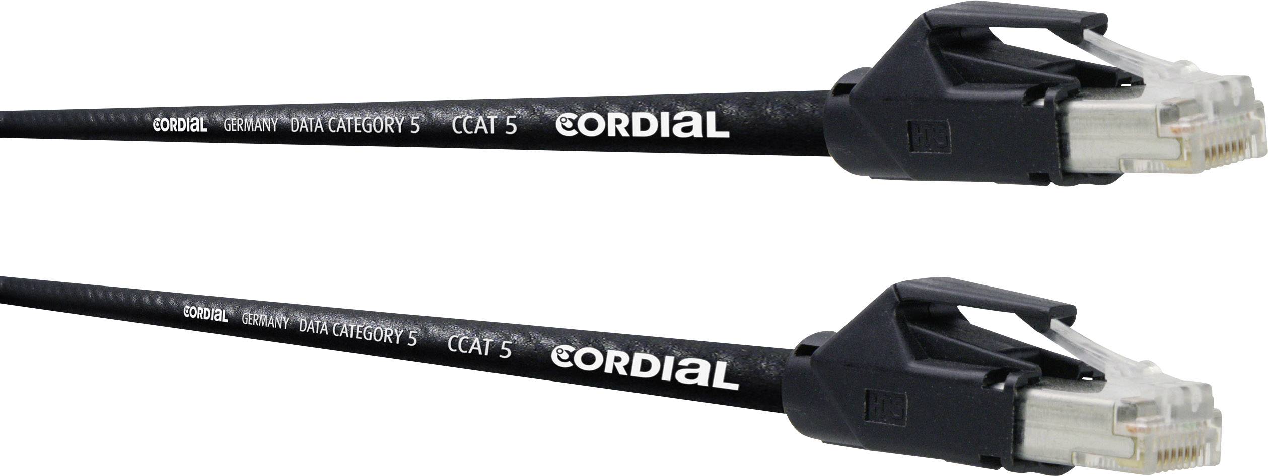 Cordial RJ45 Network cable, patch cable CAT 5 S/UTP 10.00 m Black PUR coating, Braided shield, Metal foild shield, Twin shield