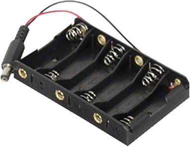 Battery holder for four AA batteries with cable connection and plug connector.