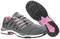 Grey sports trainers with pink accents. Front view reveals laces and side details. Sole with non-slip tread pattern.