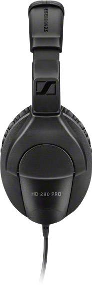 Black over-ear headphones from behind, with 'HD 280 PRO' inscription on the ear cup.