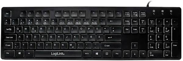 LogiLink ID0138 USB Keyboard German, QWERTZ Black Backlit