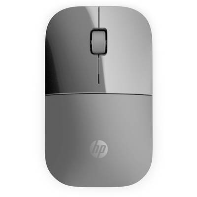 A wireless grey mouse with a curved design and a scroll wheel.