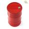 Red metal oil drum with a side seam and screw closure, shown from a bird's eye view.