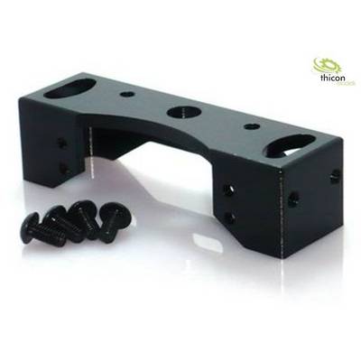 Rectangular black metal block with multiple holes on the surface, with five black screws beside it, thicon model logo in the top right corner.