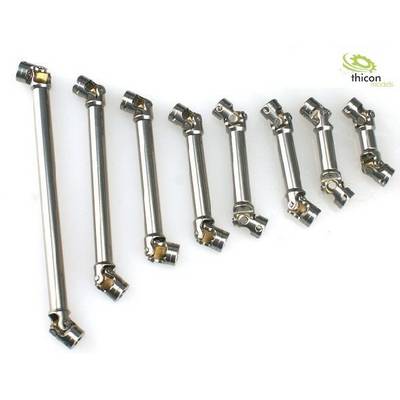 Seven metal drive shafts in various sizes, lying side by side, with the Thicon Models logo in the top right corner.