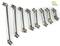 'Seven stainless steel universal joints of varying lengths arranged side by side.'