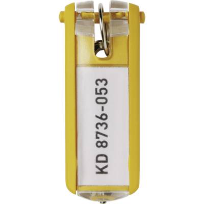 A yellow keyring with the inscription 'KD 8736-053'.