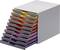 A filing cabinet with ten colour-graduated drawers, ranging from yellow to purple. Ideal for organised document storage.
