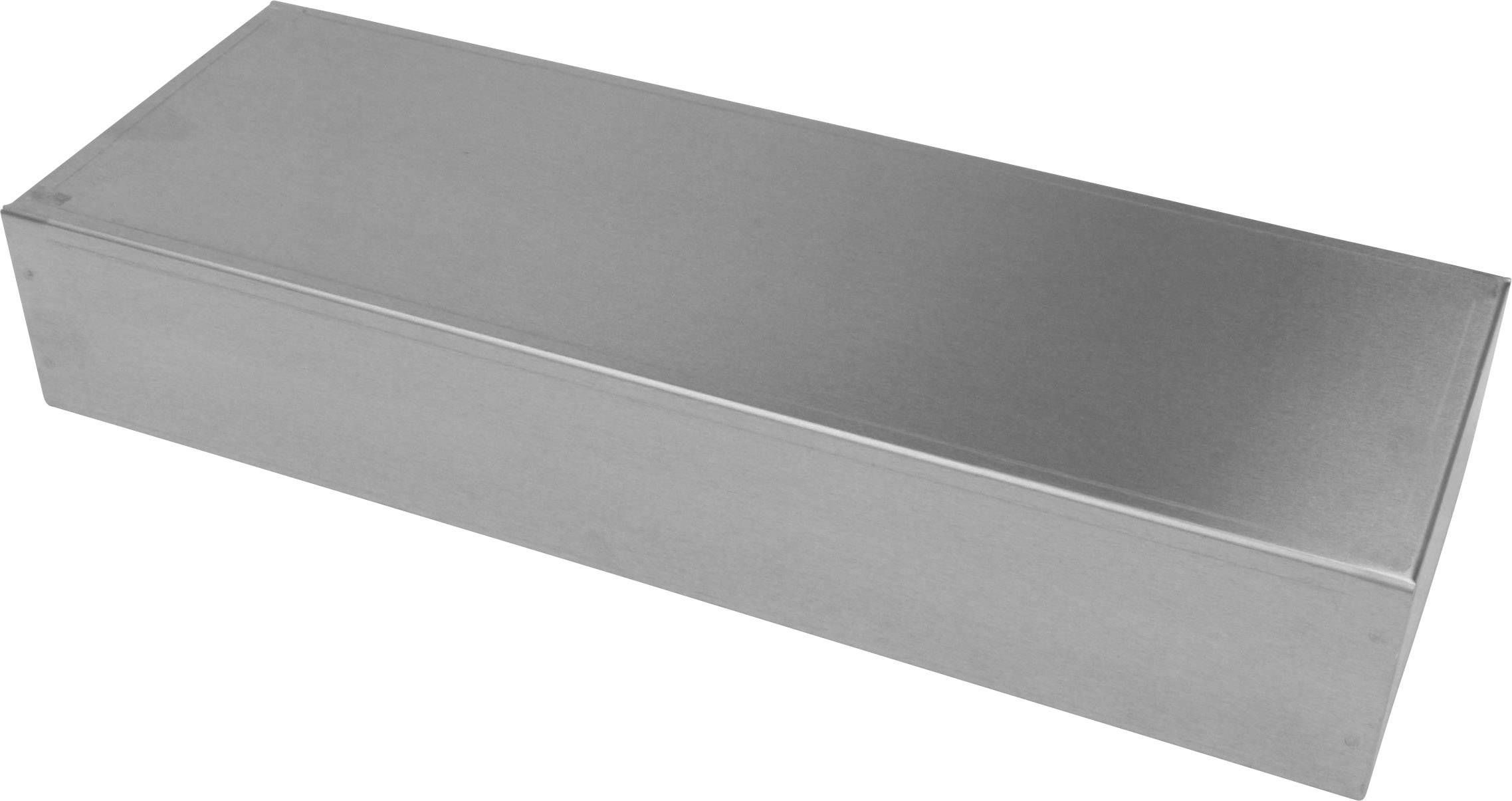 A rectangular, flat, silver-coloured metal casing.
