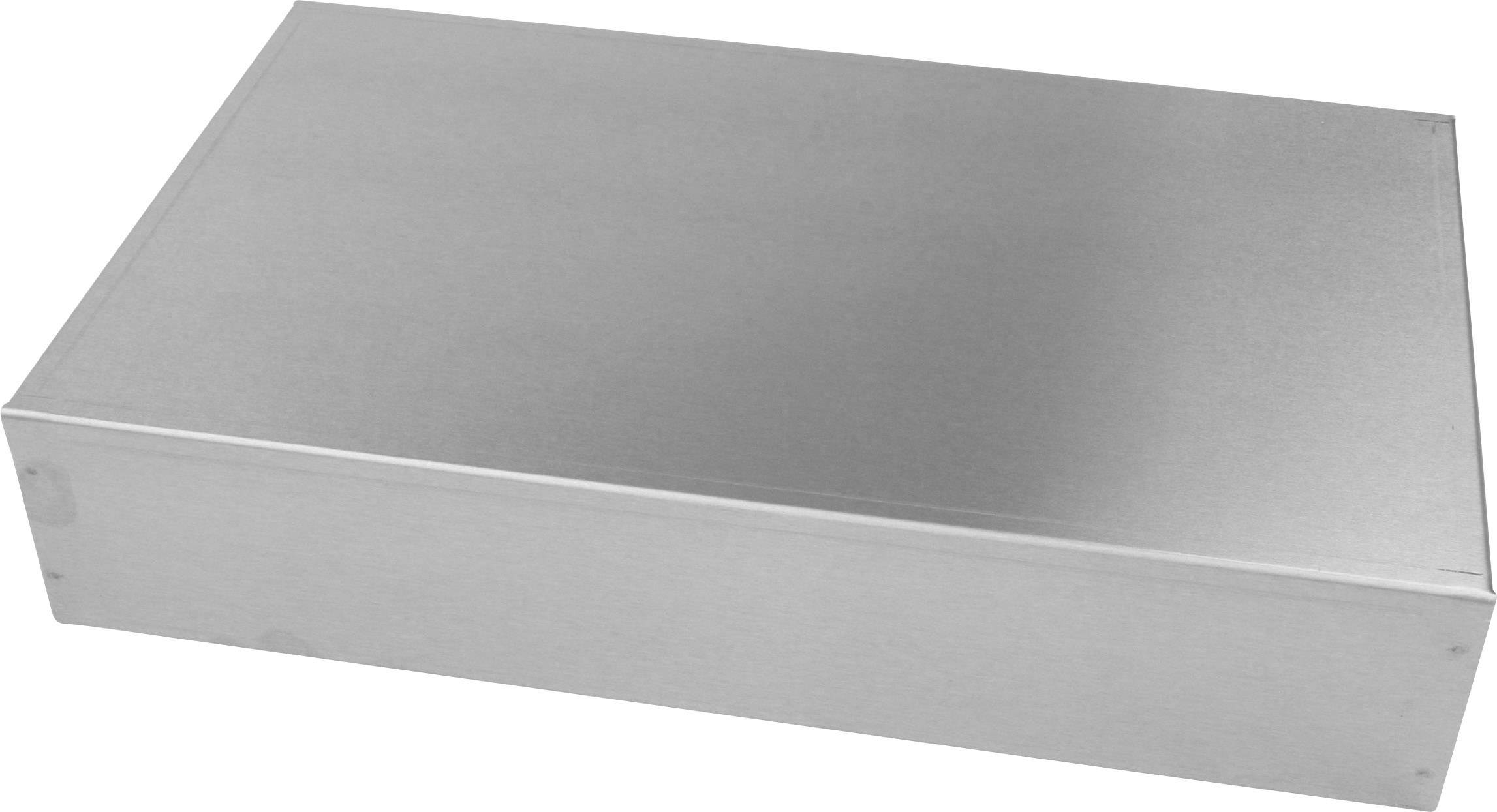 A rectangular, metallic box on a light surface.