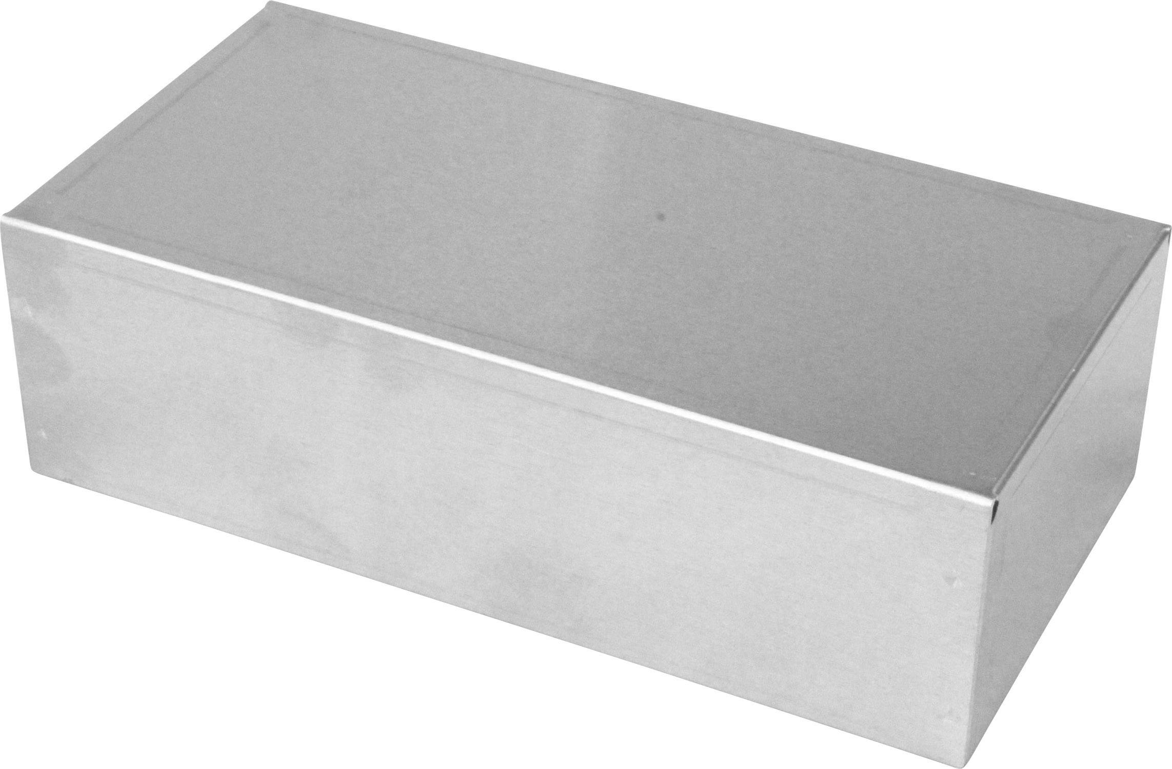 Smooth, rectangular silver metal box with no visible openings or handles.