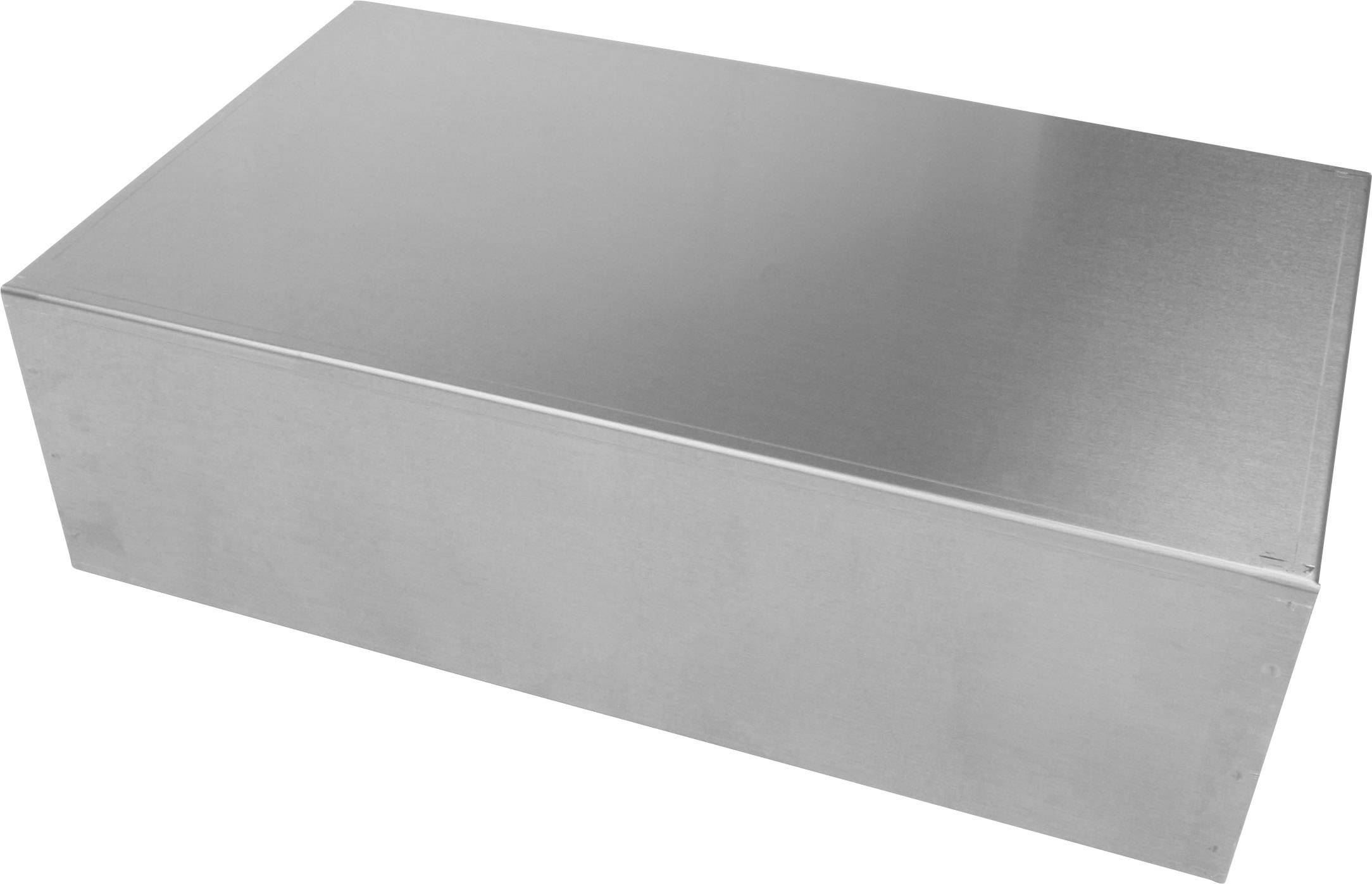 Rectangular metal box, closed, silver-coloured, showing no visible markings or decorative elements.
