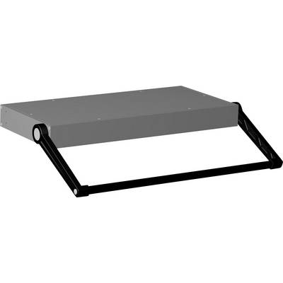 A grey folding load unit with black arms, horizontally displayed in an open position.
