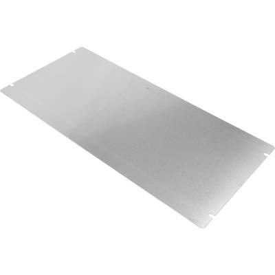 Metallic plate, rectangular and silver, lying flat on a white surface.