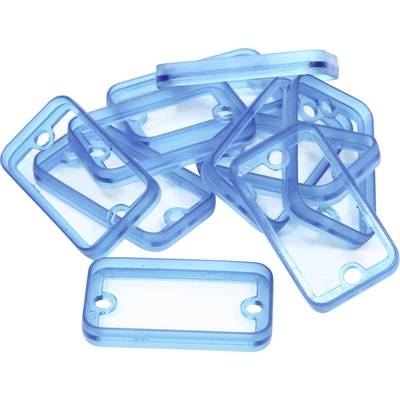 Several transparent blue rectangles with rounded corners and holes on the short sides are stacked on top of each other.