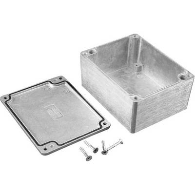 Aluminium enclosure with a removable lid and four screws, suitable for electronic projects or protection of components.