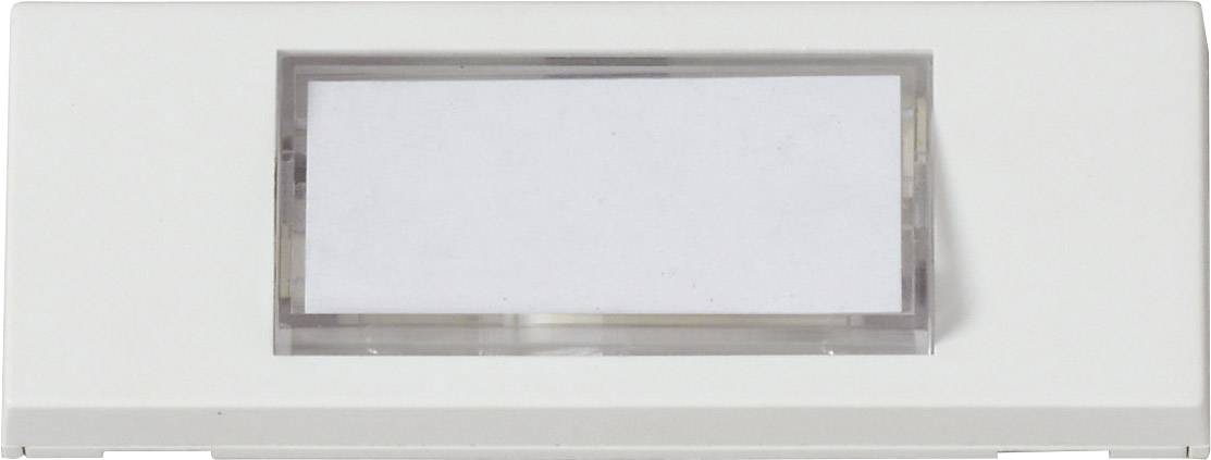 A white name badge with an empty white field for labelling, surrounded by a slim transparent frame.