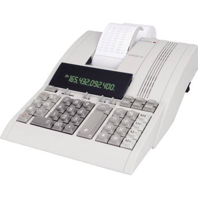 Desktop calculator with printing function displays the number '165,432,092,400' on its screen. Paper roll with printed numbers visible.