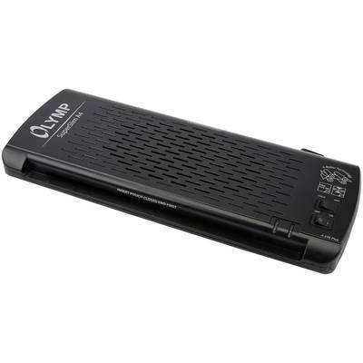 A compact, black laminator for A4 papers, identifiable by the OLYMP logo, suitable for sealing documents.