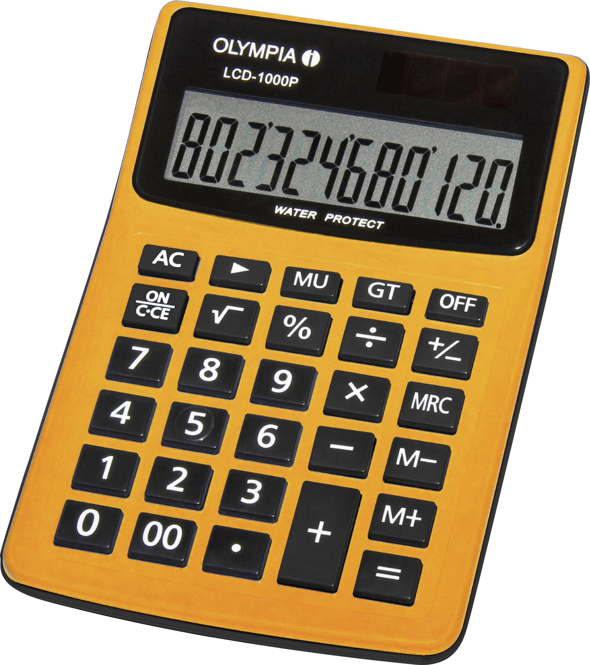 Olympia LCD 1000P Desk calculator Orange Display (digits): 12 solar-powered, battery-powered (W x H x D) 106 x 40 x 158 mm
