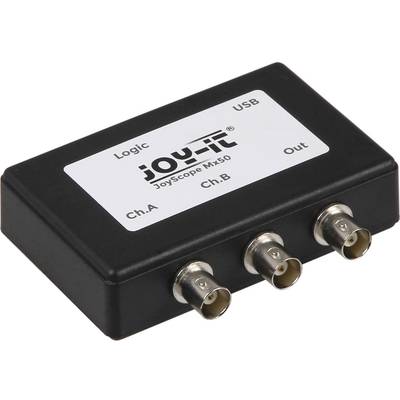 'Joy-IT JoyScope MX50' Logic Analyser with USB connection, two BNC channels (Ch.A, Ch.B) and one output, for analysing electronic signals.