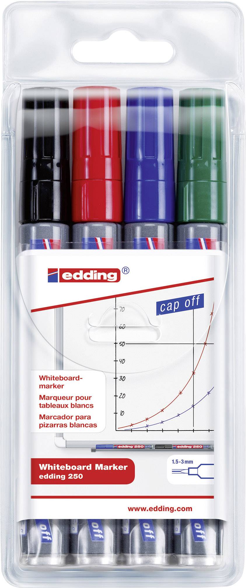 Edding 4-250-4 Whiteboard marker Black, Blue, Red, Green 1 Set
