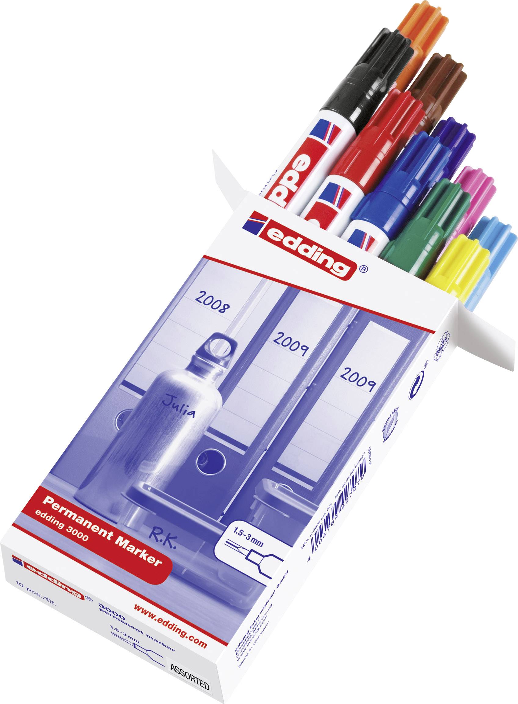 Edding 3000 4-3000-999 Permanent marker Black, Red, Dark blue, Dark green, Yellow, Light blue, Rose, Brown, Orange, Violet waterproof: Yes